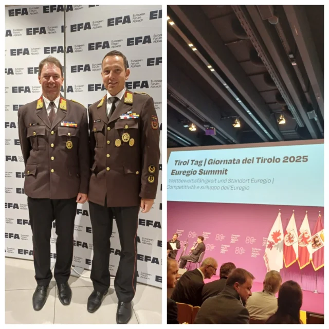 👩‍🚒👨‍🚒 Tiroler Feuerwehren beim Tirol Tag im Forum Alpbach

Landes-Feuerwehrinspektor Rene Staudacher und Landes-Feuerwehrkommandant-Stv. Hannes Mayr nahmen heute am traditionellen Tirol Tag im Rahmen des Europäischen Forum Alpbach teil.
Eine starke Gelegenheit, die Anliegen und Leistungen der Tiroler Feuerwehren auch auf dieser wichtigen Plattform zu vertreten. 🔥🚒

#FeuerwehrTirol #ForumAlpbach #TirolTag